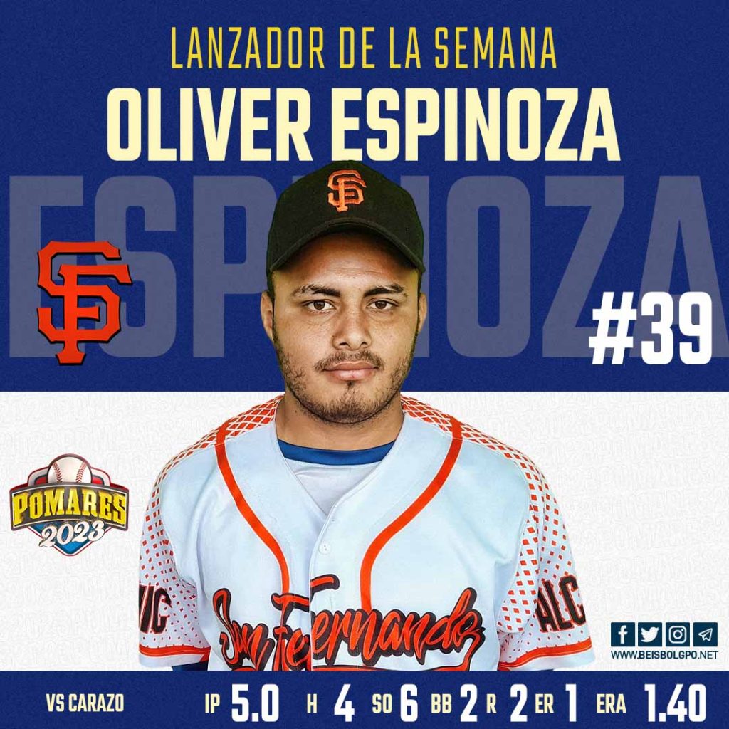 Oliver Espinoza lanzador sexta semana Pomares 2023