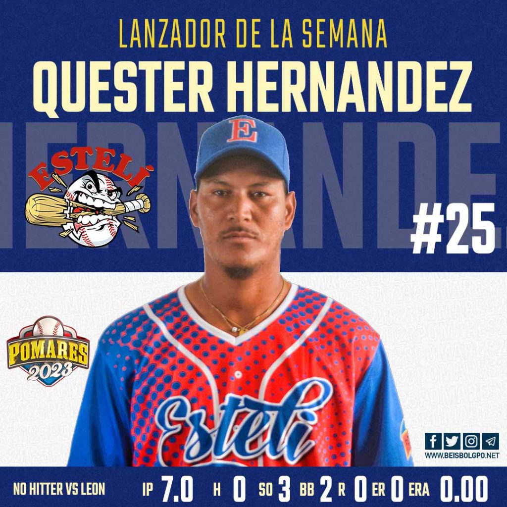 Quester Hernández lanzador de la semana cino Pomares 2023